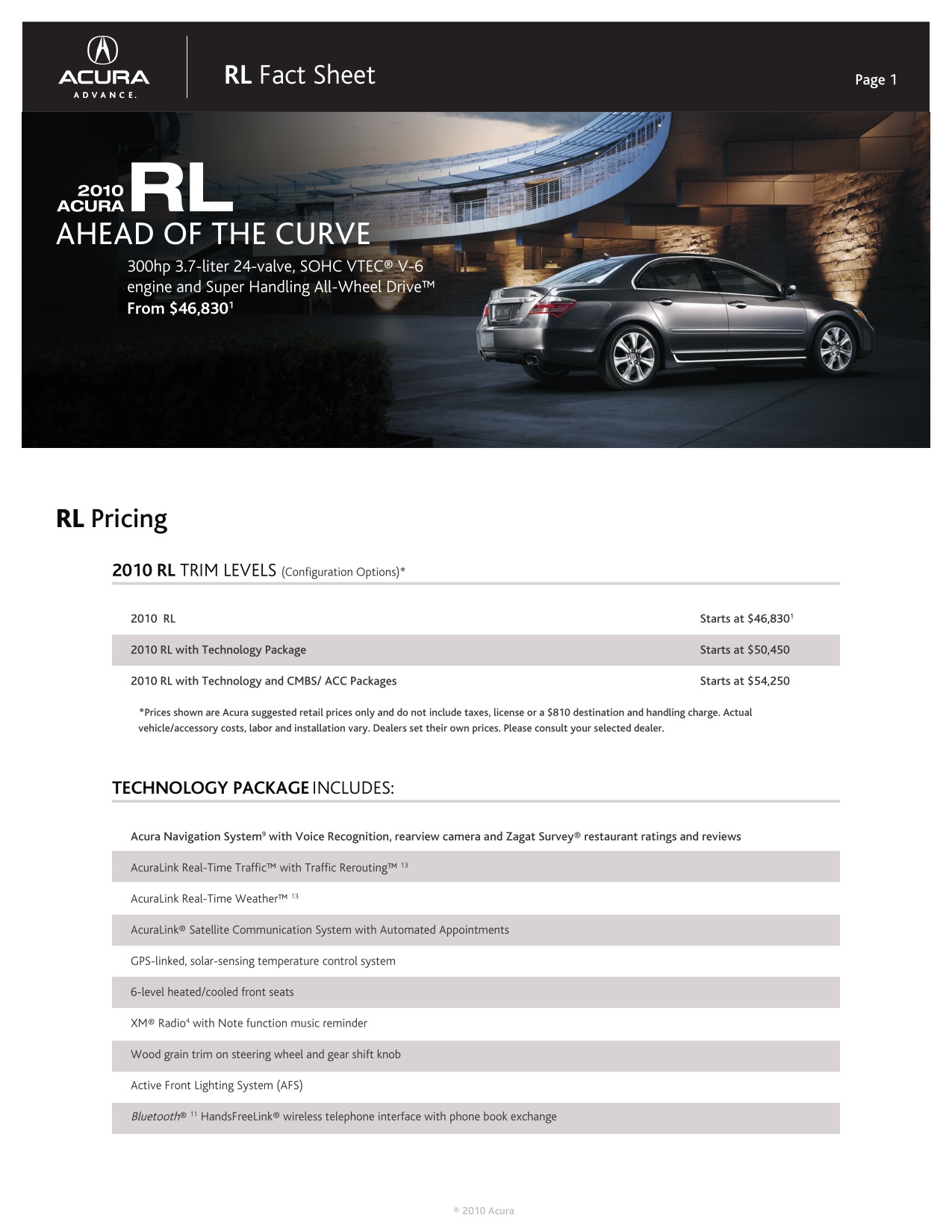 2010 Acura RL Brochure Page 3